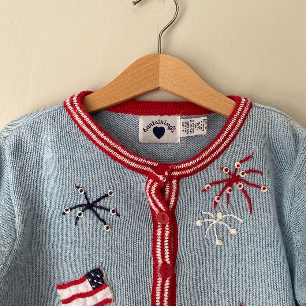 Vintage Hartstrings Embroidered 4th of July Knit Cardigan Sweater 5/6 - Picture 2 of 11